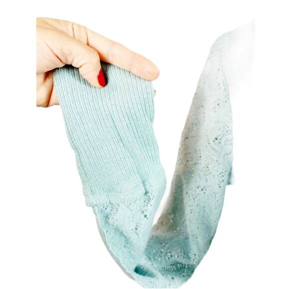 FREE PEOPLE Coffee in the Morning Tunic Blue Astral Sea Knit Lace Sweater Small - Picture 7 of 8